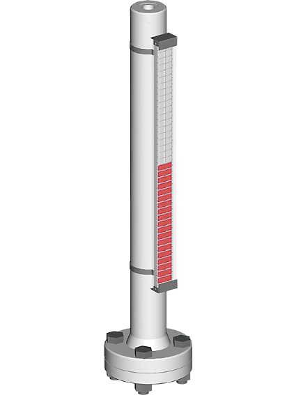 Visual magnetic bypass level indicator with process connections top and bottom