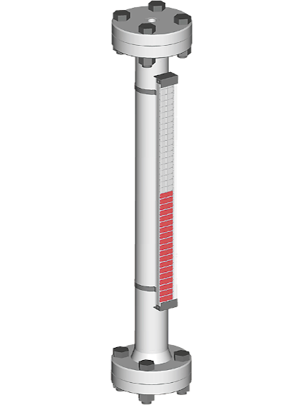 Visual magnetic bypass level indicator with process connections top and bottom